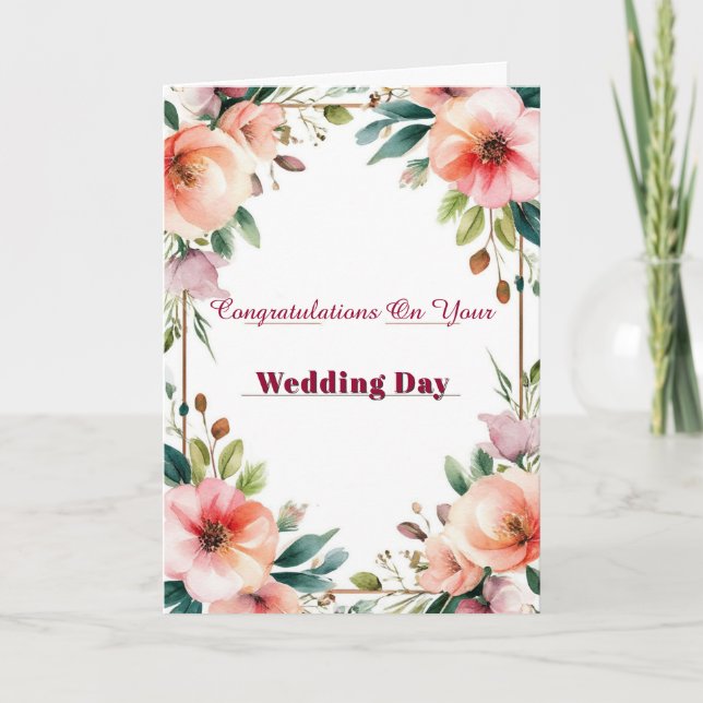 Rosa Peony Blommig Bröllopshälsning Kort 💍 (Framsida)
