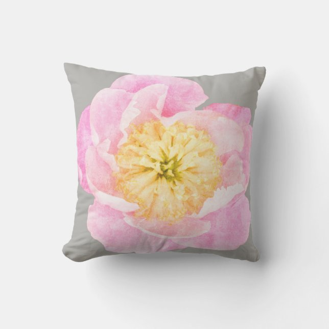 Rosa Peony Blommig Kudde (Framsida)
