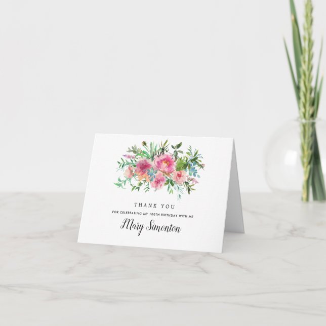 Rosa Peony Blommigt 100th Birthday Photo Tack Kort (Framsida)