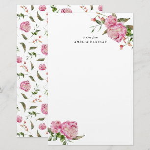 Rosa Peony Blommigt Anpassningsbar Stationery Brevpapper
