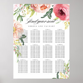 Rosa Peony Blommigt Bröllop Seatschdiagram Poster