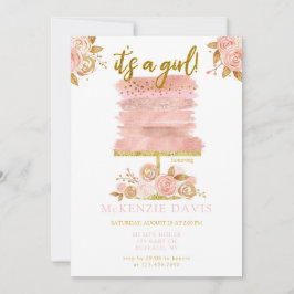 Rosa Peony Blommigt Cake Girl Baby Shower Inbjudningar