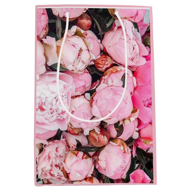 Rosa Peony Blommigt Design Medium Gift Bag (Framsidan)