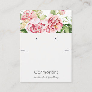Rosa Peony Blommigt Earring Necklace Visning Visitkort