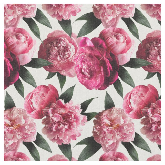 Rosa Peony Blommigt Fabric Tyg (Närbild)