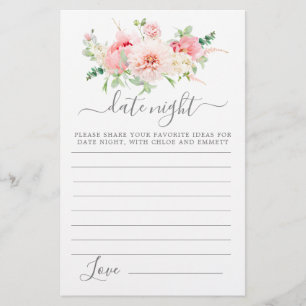 Rosa Peony Blommigt Greenery Date Night Card