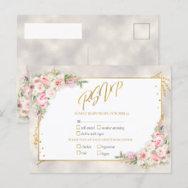 Rosa Peony Blommigt Guld Script & Ram OSA Inbjudan Vykort