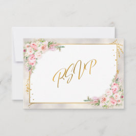 Rosa Peony Blommigt Guld Script & Ram OSA Kort