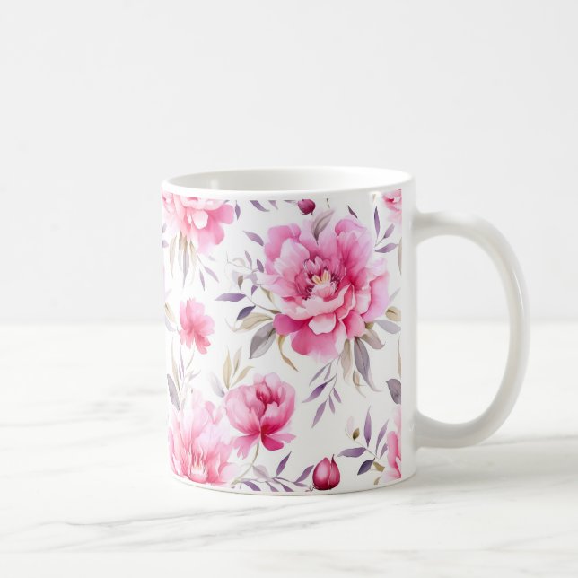 Rosa Peony Blommigt Kaffemugg (Höger)