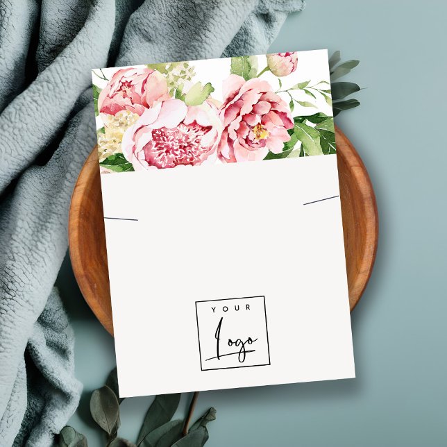 Rosa  Peony Blommigt Logotyp Necklace Visning Visitkort (Skapare uppladdad)