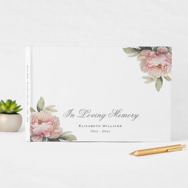  Rosa Peony Blommigt Photo Funeral Memorial Gästböcker (InSitu Display)