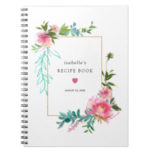 Rosa Peony Blommigt Recipe Bok Anteckningsbok