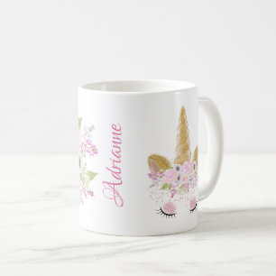 Rosa Peony Blommigt Unicorn WhimsicalArtwork™ Kaffemugg