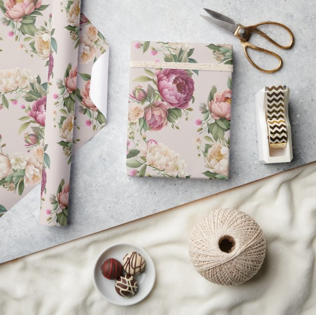 Rosa Peony Blommigt WAN Möhippa Presentpapper (Hantverk)