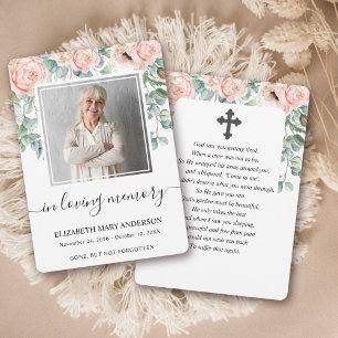 Rosa Peony Blommigt Watercolor Funeral Prayer Card Tack Kort