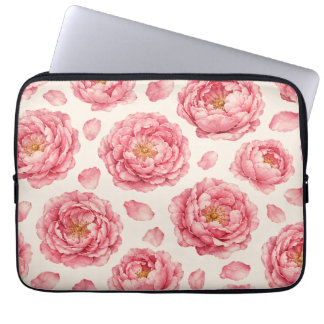 Rosa Peony Blommönster Laptop Fodral