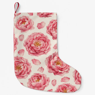 Rosa Peony Blommönster Liten Julstrumpa