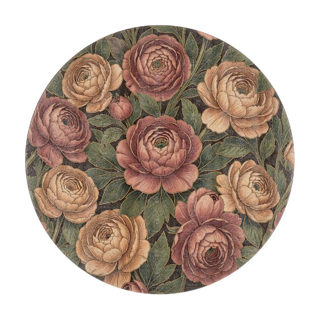 Rosa Peony Blommönster Mörk Bakgrund Guld  (Framsidan)