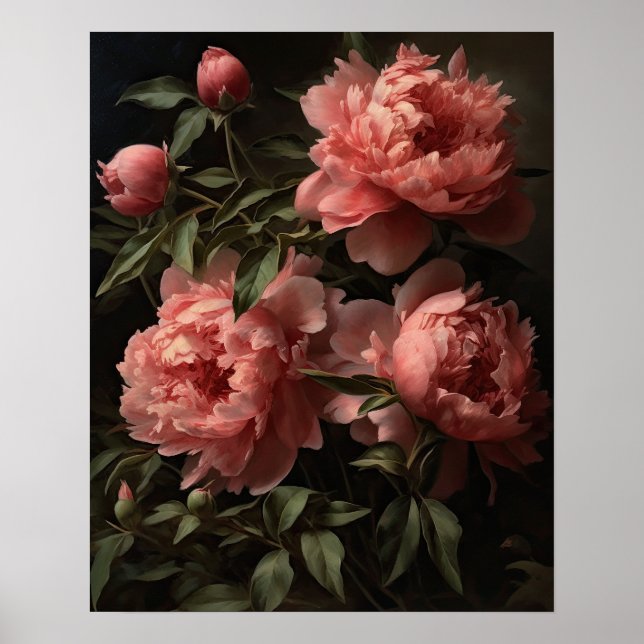Rosa Peony Blommor Konsttryck Poster (Framsidan)