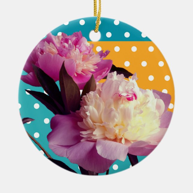 Rosa Peony Blommor Modern Foto Ornament (Framsidan)