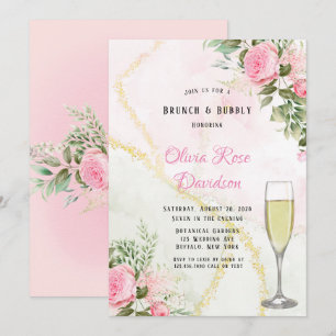 Rosa Peony Bloom Alcohol Bläck Brunch & Bubly Inbjudningar