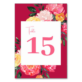 Rosa Peony Boquet Blommigt om grönt Bröllop Bordsnummer