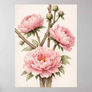 Rosa Peony Botanisk Poster