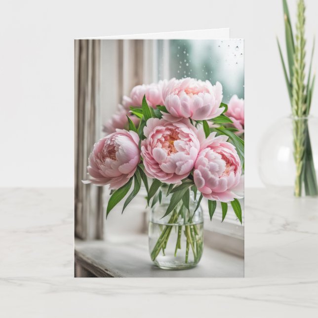 Rosa Peony Bouquet för att du funderade på dig Kort (Framsida)