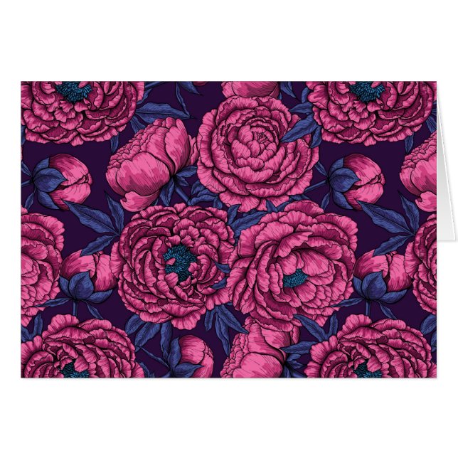 Rosa peony bouquet hälsningskort (Framsidan Horizontal)