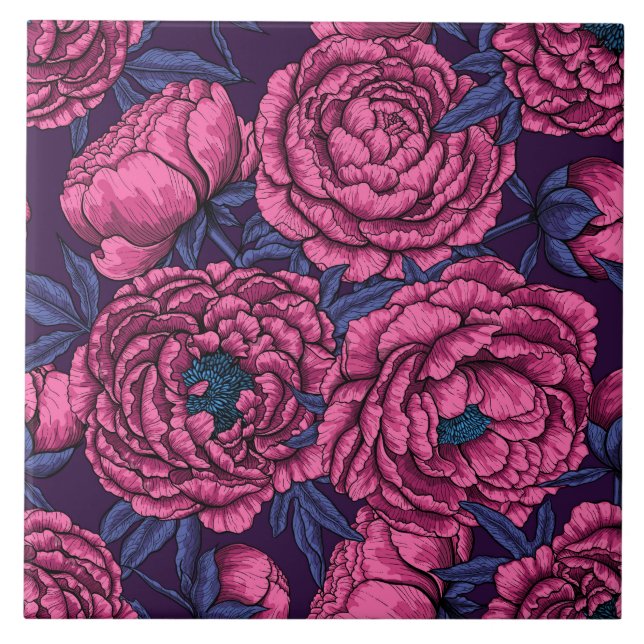 Rosa peony bouquet kakelplatta (Framsidan)