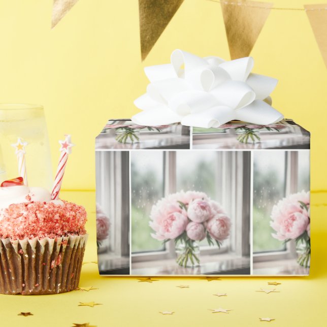 Rosa Peony Bouquet Presentpapper (Födelsedagsfest)