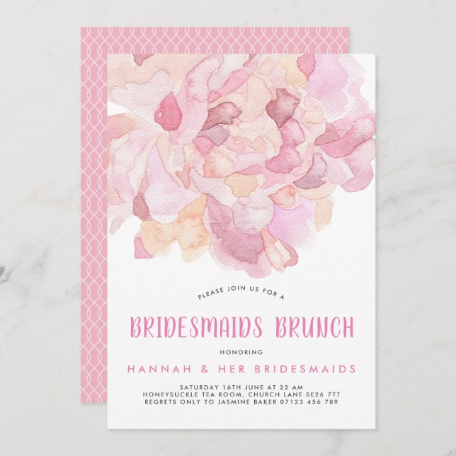 Rosa Peony Bridesmaids Brunch Inbjudan (Fram/baksida)