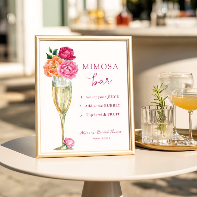 Rosa Peony Bright Blommigt Mimosa Pub Shower Poster (Skapare uppladdad)