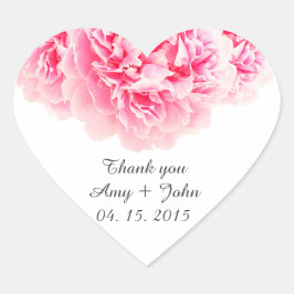 Rosa peony bröllop-dekal märkre peony3 hjärtformat klistermärke