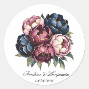 Rosa Peony Bröllop Runt Klistermärke