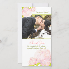 Rosa Peony Bröllop Tack Photo Card Kort