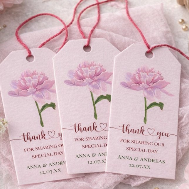 Rosa Peony Bröllop Tacksamtillägg Presentetikett (Wedding favor label)