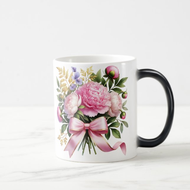 Rosa Peony Bukett Mugg, Elegant Blommig Kaffekopp (Höger)