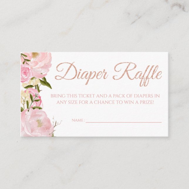 Rosa Peony Diaper Raffle Biljett for Baby Shower Tilläggskort (Framsida)