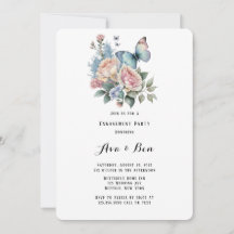 Rosa Peony Dusty Blue Butterfly Förlovningsfest