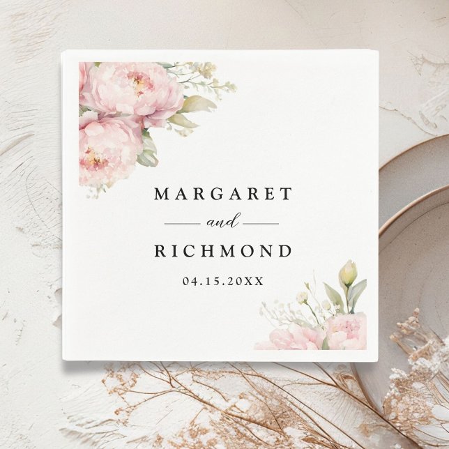  Rosa Peony Elegant Watercolor Blommigt Bröllop Pappersservett (Skapare uppladdad)