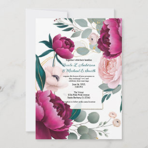 Rosa Peony Eucalyptus Trädgård Blommig Lyx Bröllop Inbjudningar
