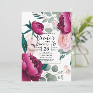 Rosa Peony Eukalyptus Trädgård Blommig Glam Söt 16 Inbjudningar