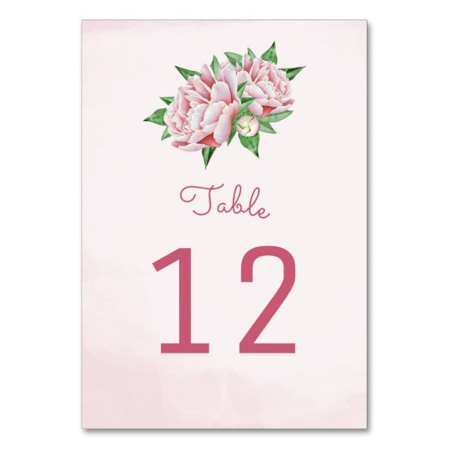 Rosa Peony Flower Bordsnummer Cards (Framsidan)