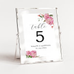 Rosa Peony Flower Bröllop Bordsnummer<br><div class="desc">Elegant och det moderna bröllop-bordsnumret med vattenfärgstryck som illustrerar rosa peonblomma med grön färg. Perfekt för vår eller sommar bröllop.</div>