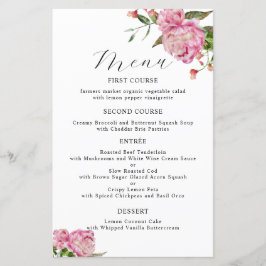 Rosa Peony Flower Bröllop Dinner Menu