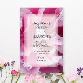 Rosa Peony Flower Bröllop Menu
