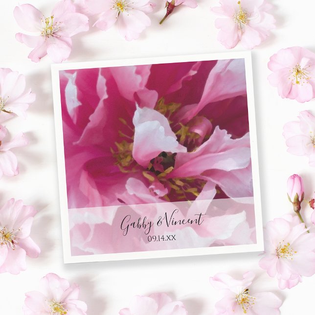 Rosa Peony Flower Bröllop Pappersservett (Skapare uppladdad)