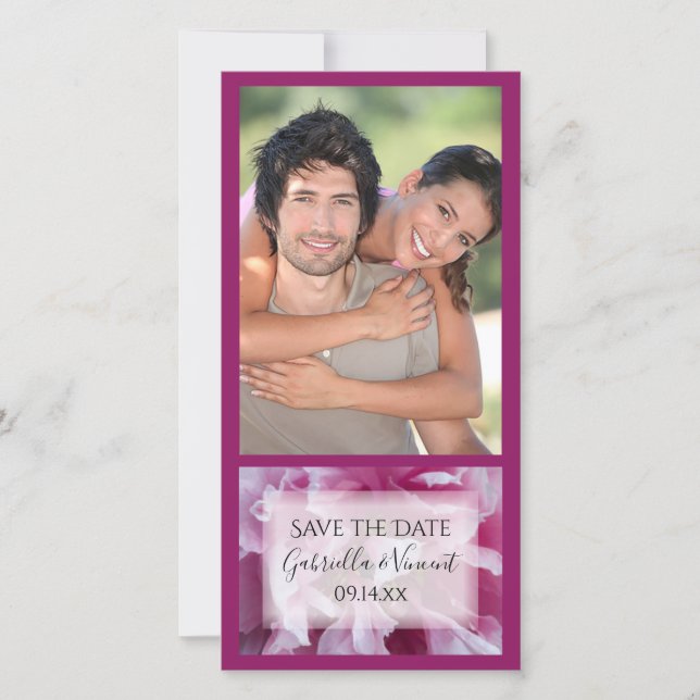 Rosa Peony Flower Bröllop spara datum Spara Datumet (Framsida)