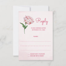 Rosa Peony Flower Bröllop-svarskort